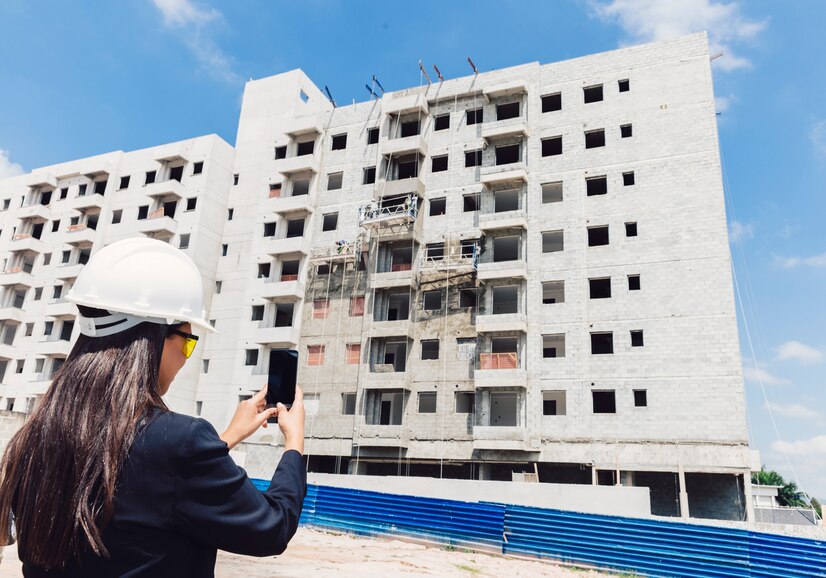 mujer-afroamericana-casco-seguridad-tomando-foto-edificio-construccion_23-2148039969